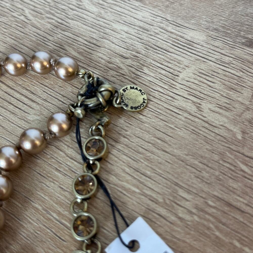 Marc by Marc Jacobs Bow Beaded Crystal Gold Double Strand Necklace NWT Statement - Picture 3 of 5